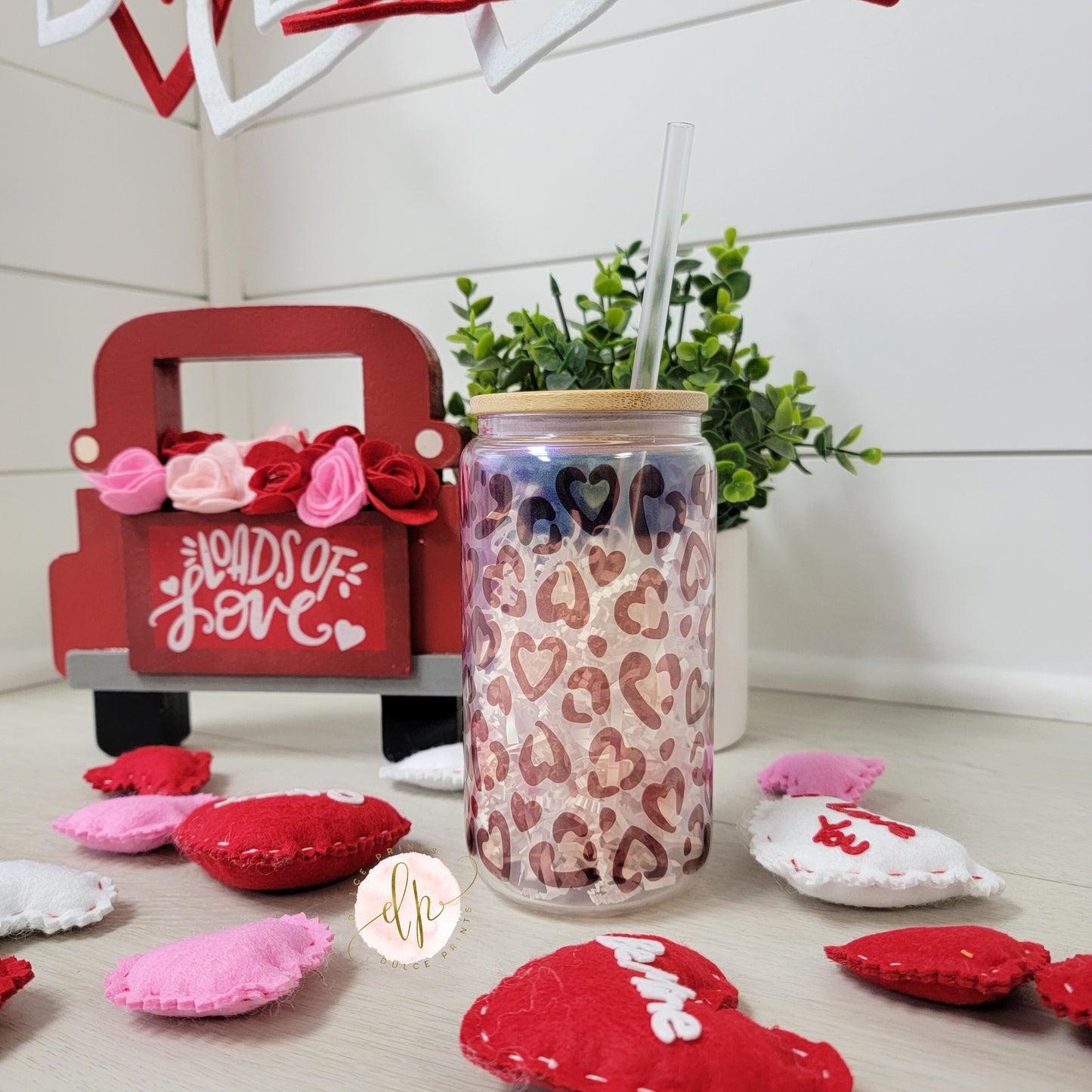 Leopard Heart Print SUBLIMATED GLASS TUMBLER RTS