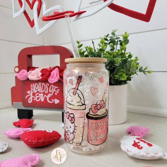 Love you a Latte SUBLIMATED GLASS TUMBLER RTS